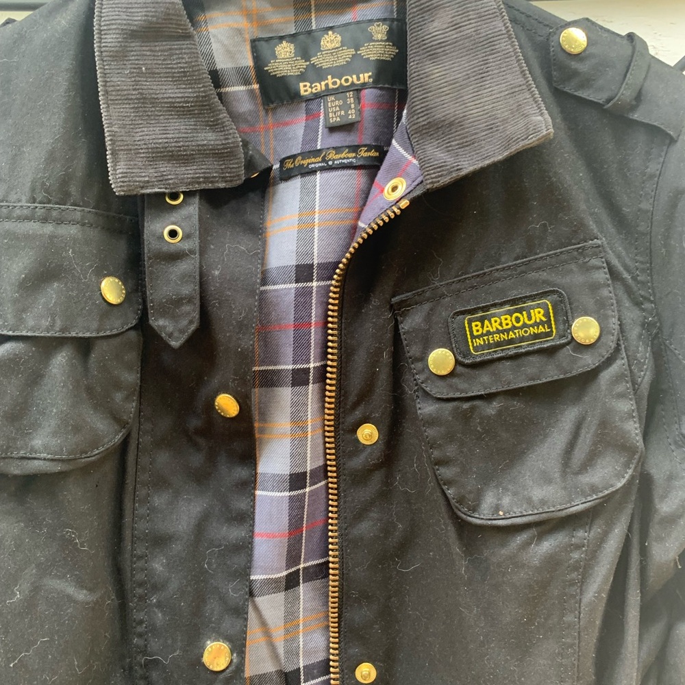 Barbour Black Utility Jacket with Tartan Lining and Corduroy Collar - Picture 8 of 14